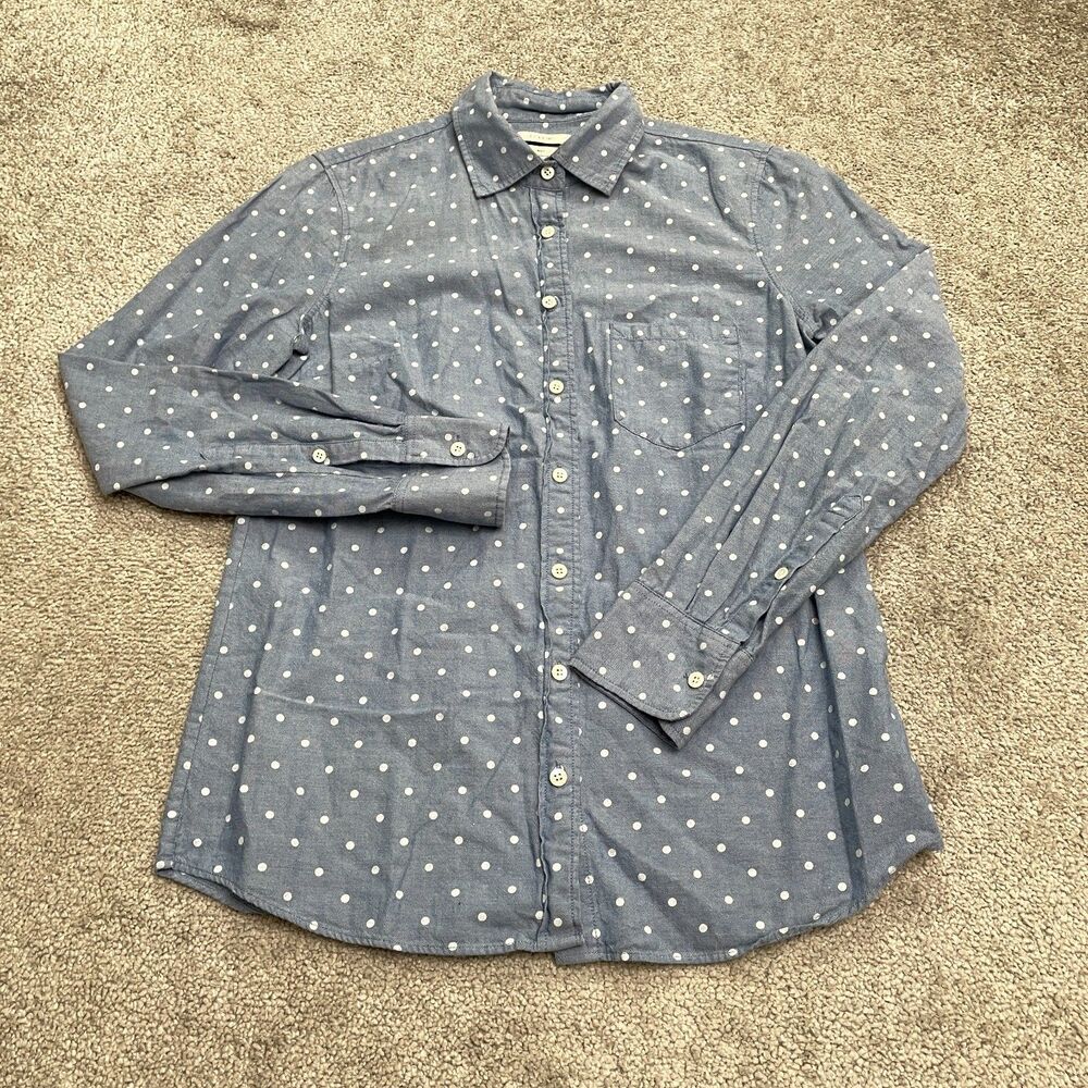 J.Crew Boy Fit Chambray Popover Shirt Womens 00 Blue White Polka Dot Cotton Top